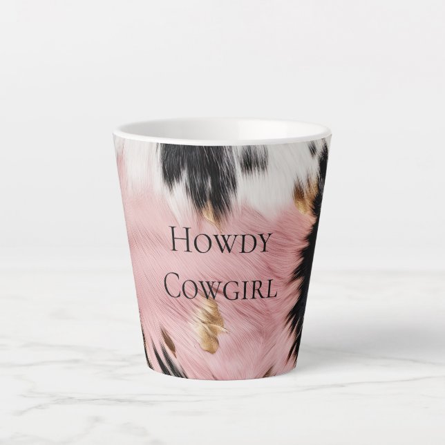 Girly Pink Black Gold Cowgirl Cowhide Latte Mug (Front)