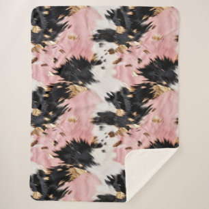 Girly Pink Black Gold Cowgirl Cowhide Sherpa Blanket
