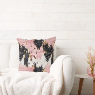 Girly Pink Black Gold Cowgirl Cowhide Throw Pillow