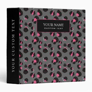 Girly PInk black gray  Animal leopard jungle prin Binder