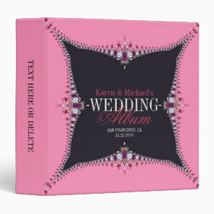 Girly Pink + Black Lace Frills Wedding Album Binder