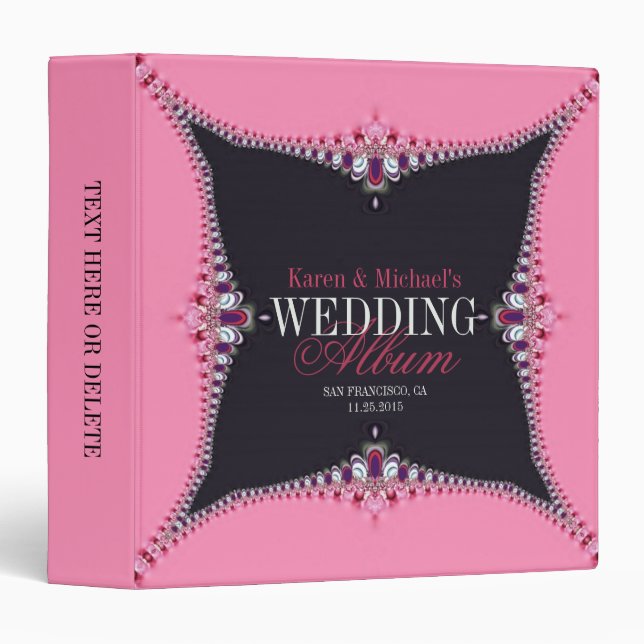 Girly Pink + Black Lace Frills Wedding Album Binder (Front/Spine)
