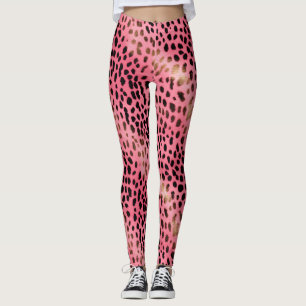 Girly Pink Black Leopard Leggings