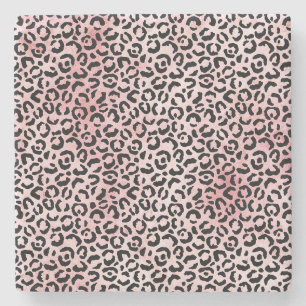 Girly Pink Black Leopard Print Stone Coaster