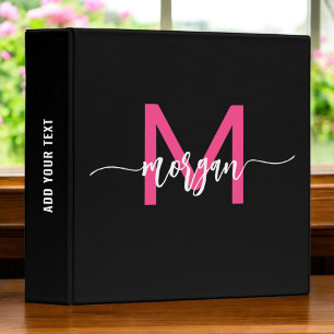 Girly Pink Black Monogram Back to School Binder