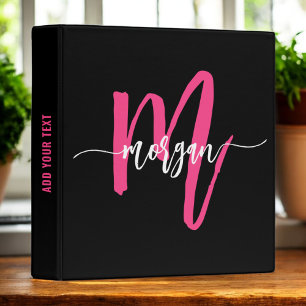 Girly Pink Black Monogram Back to School Binder
