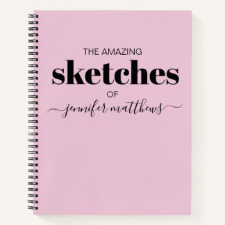Girly Pink Black Personalized Sketchbook Your Name Notebook