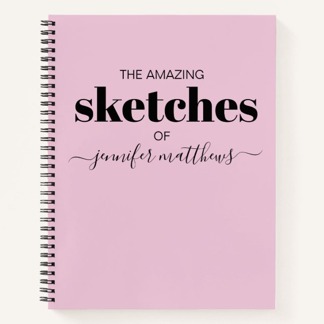 Girly Pink Black Personalized Sketchbook Your Name Notebook (Front)