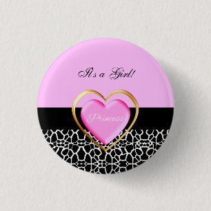 Girly Pink Black Princess Giraffe Print and Name 1 Inch Round Button