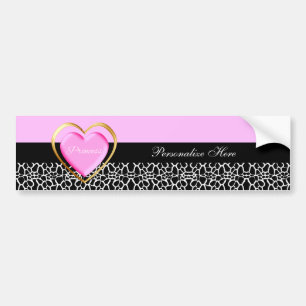 Girly Pink Black Princess Giraffe Print and Name Bumper Sticker