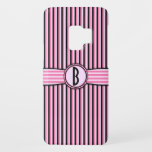 Girly Pink Black Retro Striped Monogram Pattern Case-Mate Samsung Galaxy S9 Case<br><div class="desc">This cute, girly, slightly retro design shows pink, light pink and black stripes and a space that you can personalize / customize. Just add your own monogram / initial in the "Personalize It" field. The squared font gives the monogram a slightly art deco look. This is a bright, colourful, pretty,...</div>