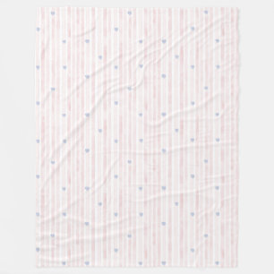 Girly Pink Blue Hearts Stripes Fleece Blanket