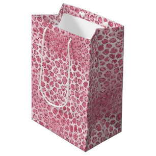 Girly Pink Blush Glitter Leopard Print Medium Gift Bag
