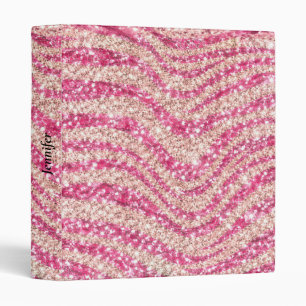 Girly Pink Blush Glitter Zebra Pattern Binder