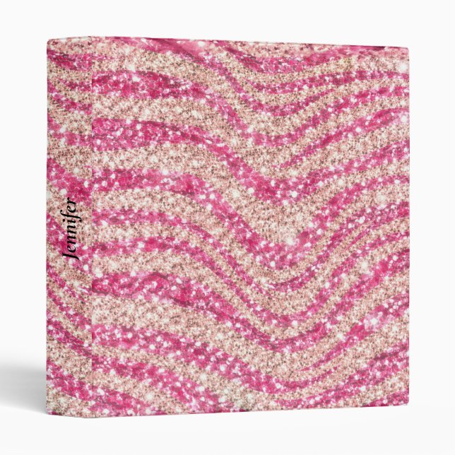 Girly Pink Blush Glitter Zebra Pattern             Binder (Front/Spine)