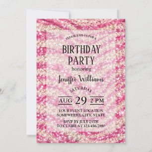 Girly Pink Blush Glitter Zebra Pattern             Invitation