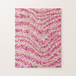 Girly Pink Blush Glitter Zebra Pattern             Jigsaw Puzzle