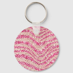 Girly Pink Blush Glitter Zebra Pattern Keychain