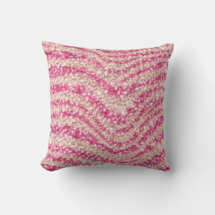 Girly Pink Blush Glitter Zebra Pattern             Throw Pillow