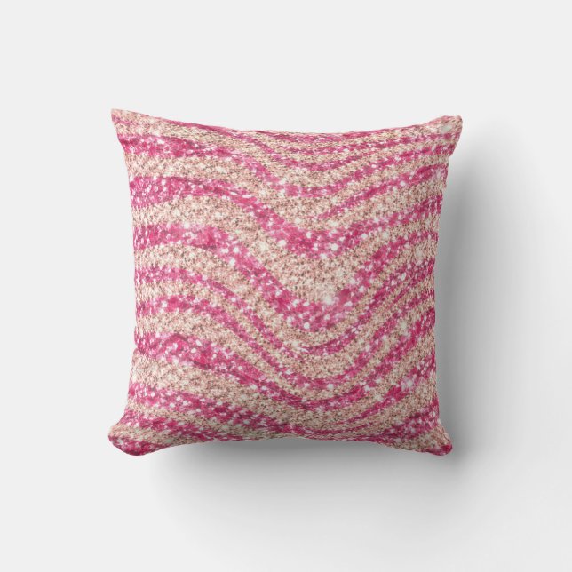Girly Pink Blush Glitter Zebra Pattern             Throw Pillow (Front)