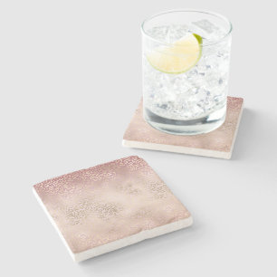 Girly Pink Blush Gold Ombre Leopard Print Stone Coaster