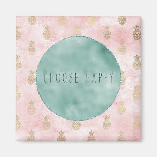 Girly Pink Blush Gold Pineapples Magnet