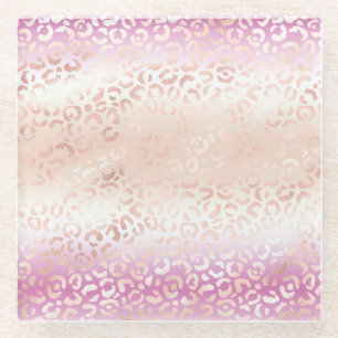 Girly Pink Blush Peach Glam Leopard Print Tie dye Glass Coaster
