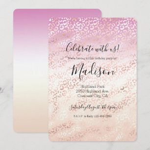 Girly Pink Blush Peach Glam Leopard Print Tie dye Invitation