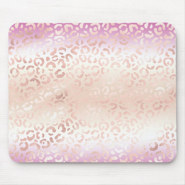 Girly Pink Blush Peach Glam Leopard Print Tie dye Mouse Pad (Front)