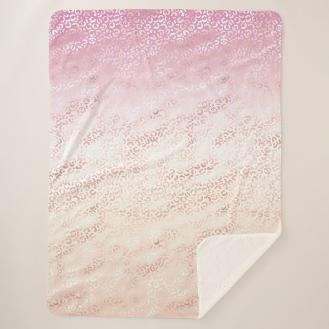 Girly Pink Blush Peach Glam Leopard Print Tie dye Sherpa Blanket (Front)