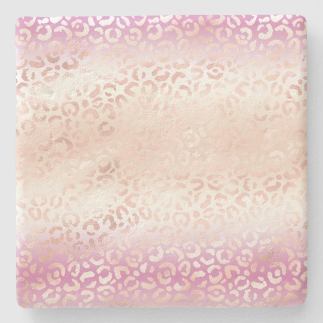 Girly Pink Blush Peach Glam Leopard Print Tie dye Stone Coaster (Front)