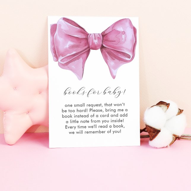 Girly Pink Bow Baby Shower Books for Baby Enclosure Card (Girly Pink Bow Baby Shower Books for Baby Enclosure Card)