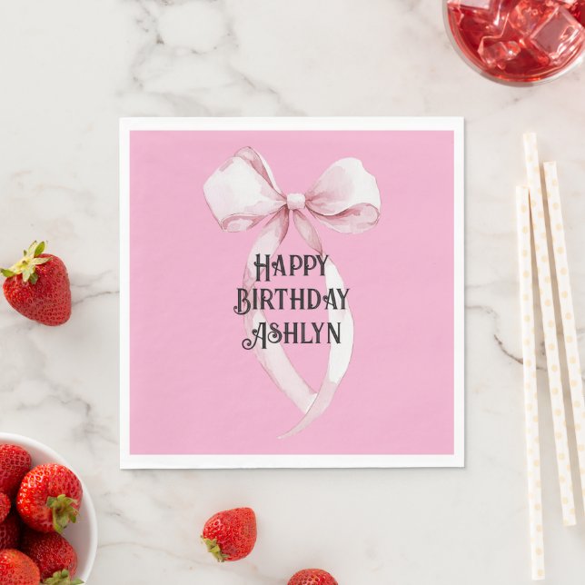 Girly Pink Bow Birthday Napkin (Insitu)