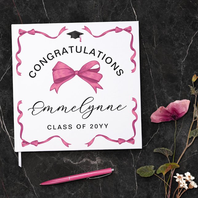 Girly Pink Bow Congratulations Graduate  Guest Book (Creator Uploaded)