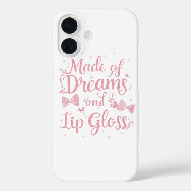 Girly Pink Bow "Dreams and Lip Gloss" Quote Case-Mate iPhone Case (Back)