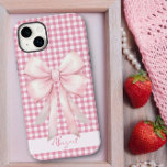 Girly Pink Bow Gingham Plaid Personalized Case-Mate iPhone 14 Plus Case<br><div class="desc">Pink, preppy and personalized! This girly iphone case features a pink bow on gingham plaid with the owners name lettered in sweet handwritten style font. Designed for the iPhone 14 Plus but will fit many other models. If you choose a different model check the design still looks great in the...</div>
