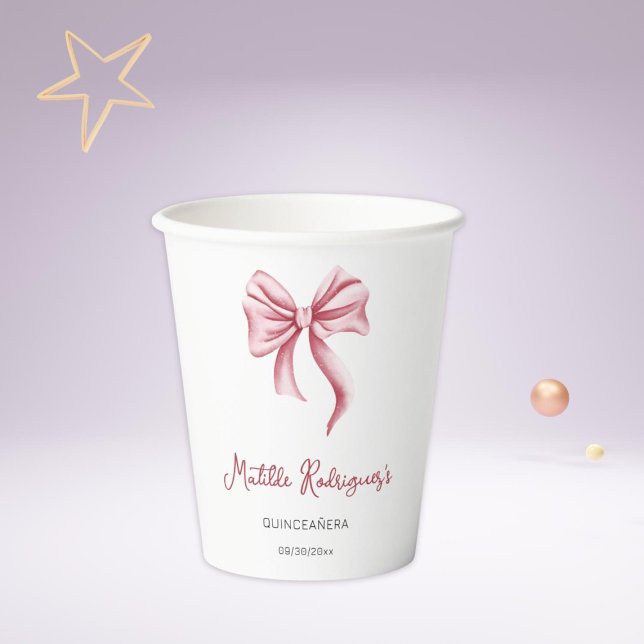 Girly Pink Bow Quinceanera Party Paper Cups (Creator Uploaded)
