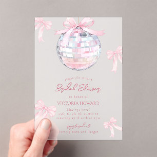 Girly Pink Bows Shiny Disco Ball Bridal Shower Acrylic Invitations