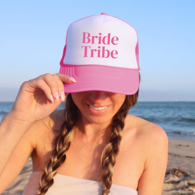 Girly Pink Bride Tribe Minimalist Bachelorette Trucker Hat (Creator Uploaded)