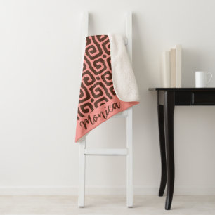 Girly pink &brown Abstract monogram name pattern Sherpa Blanket