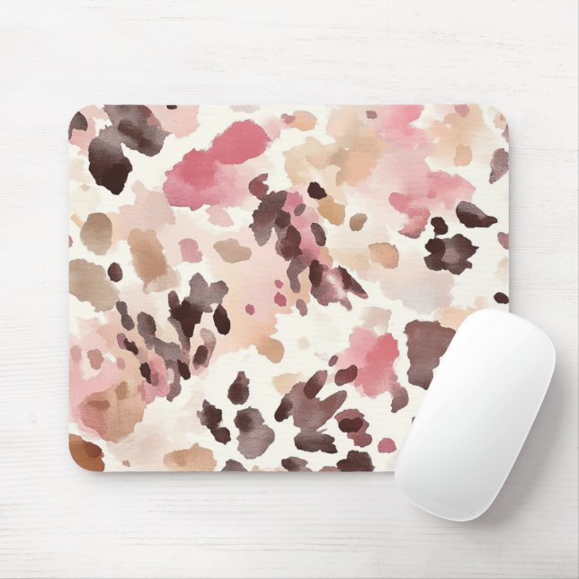 Girly Pink Brown Cream Leopard Animal Print Mouse Pad (With Mouse)