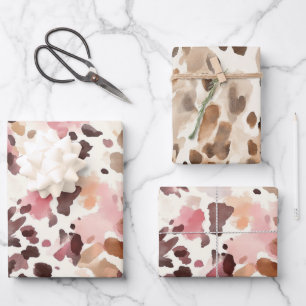 Girly Pink Brown Cream Leopard Animal Print Wrapping Paper Sheet