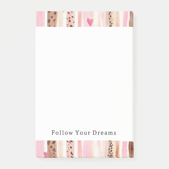 Girly Pink Brown Leopard Print Hearts Stripes Post-it Notes (Front)