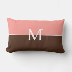 Girly pink &brown monogram lumbar pillow