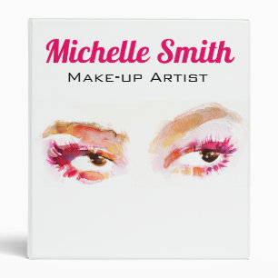 Girly Pink Brown Watercolor Eye Makeup Artist Binder