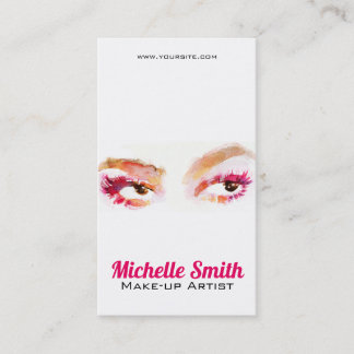 Girly Pink Brown Watercolor Eye Makeup Artist Business Card