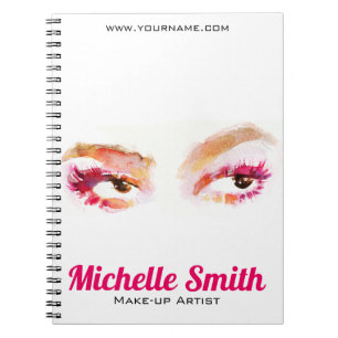 Girly Pink Brown Watercolor Eye Makeup Artist Notebook