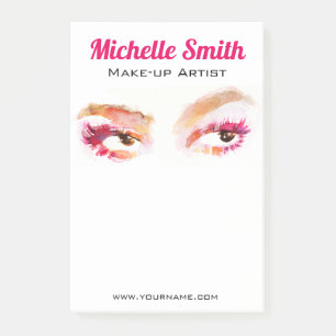 Girly Pink Brown Watercolor Eye Makeup Artist Post-it Notes