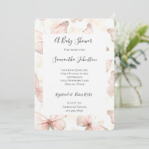 Girly Pink Butterflies Baby Shower Invitation