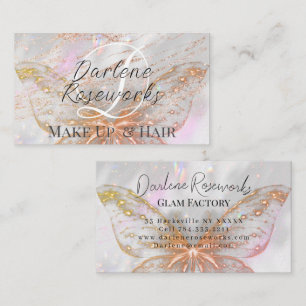 Girly Pink Butterfly Sparkle Hair Salon  Business Card